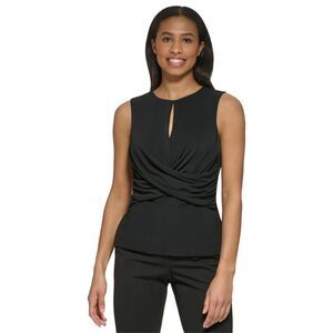 DKNY Womens Cross Wrap Sleeveless Blouse Top, Black, NWT